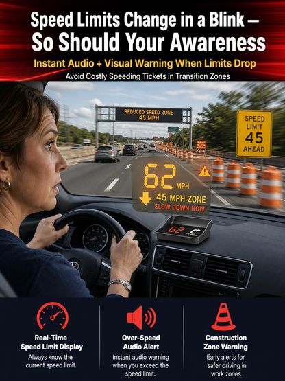 🚗 【Smart In-Car HUD Co-Pilot】Works on Sedans, SUVs, Pickups, RVs, and More!