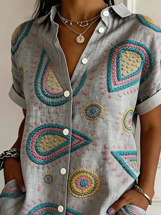 Women's Casual Collared Striped Print Shirt