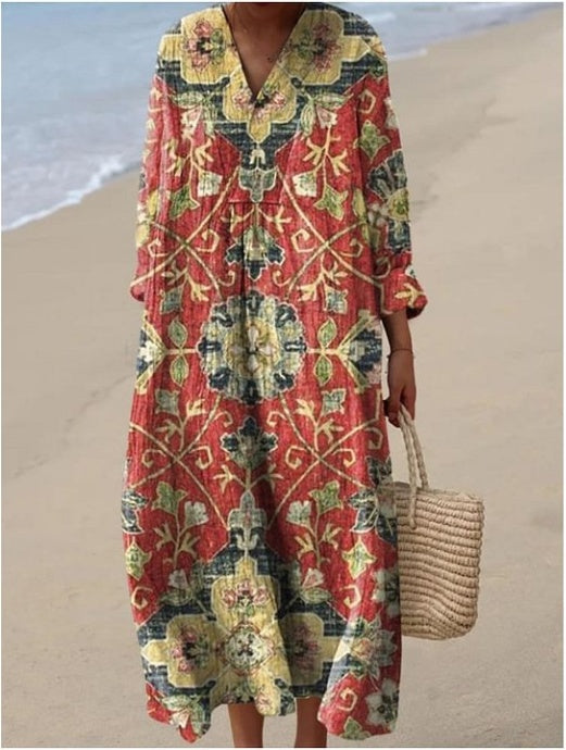 Women's Abstract Pattern Cotton Dress Lightweight Breathable Casual Daily Wear Dress