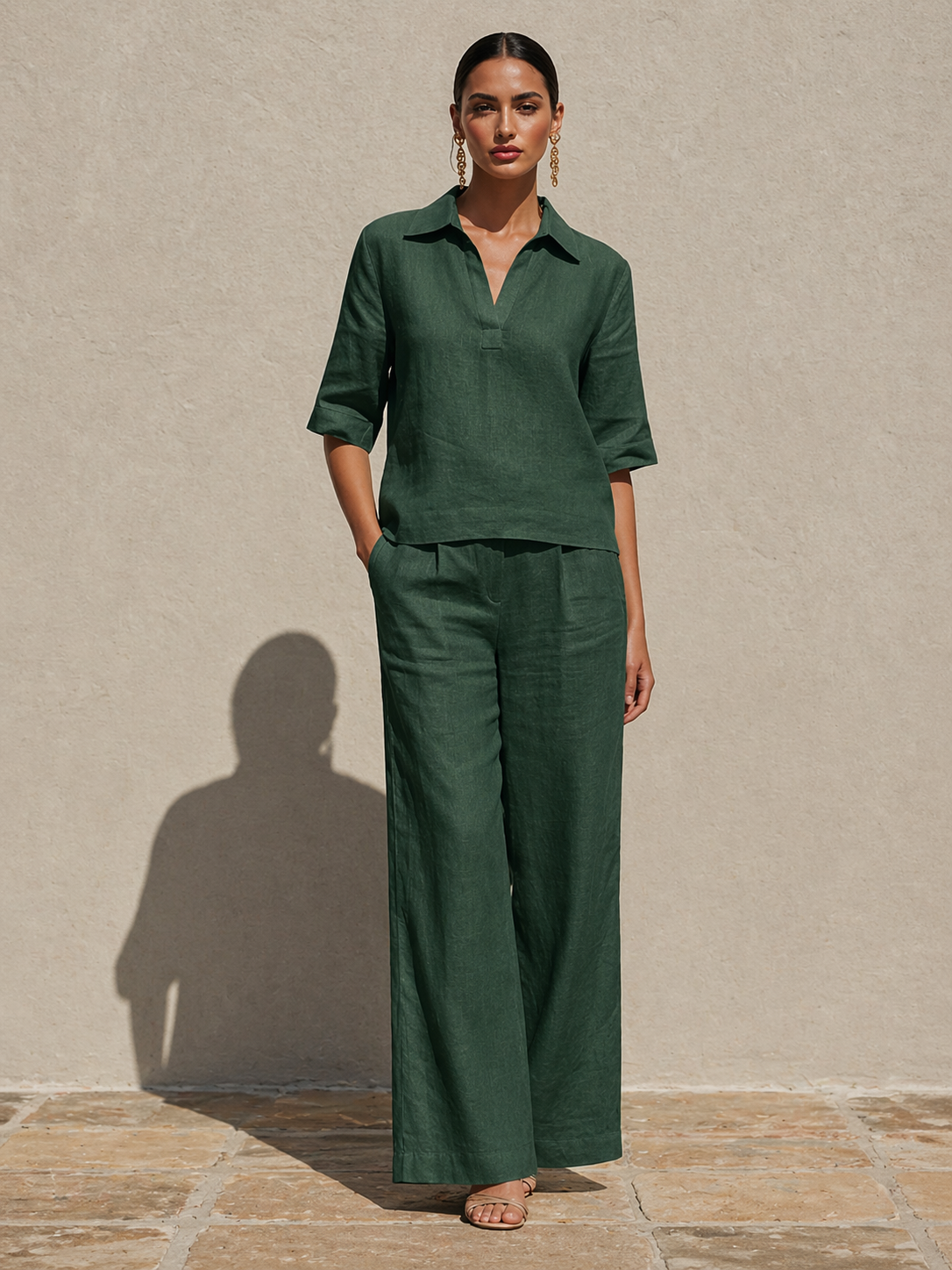 New Arrivals🔥Women's Solid Cotton Linen Two-Piece Set