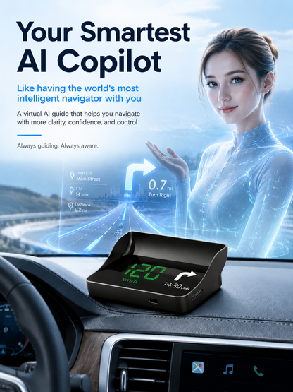 🚗 【Smart In-Car HUD Co-Pilot】Works on Sedans, SUVs, Pickups, RVs, and More!
