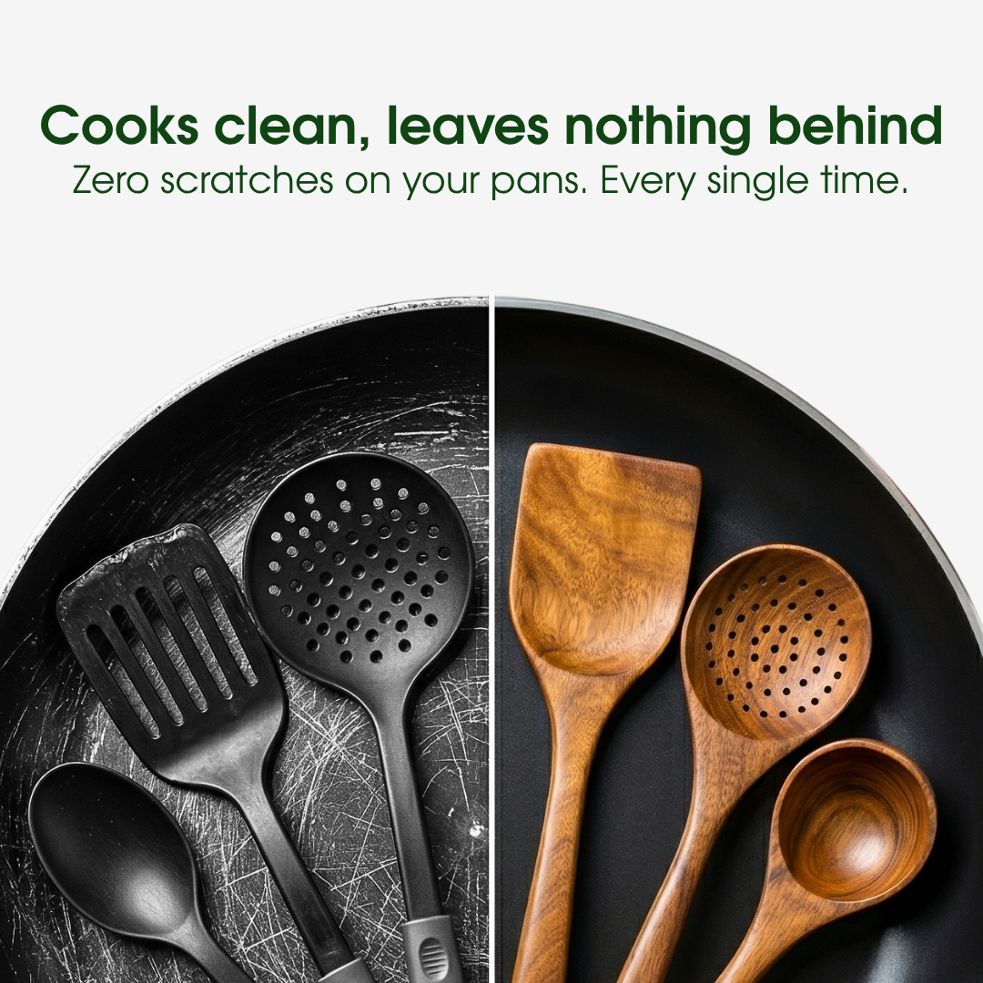 Small Leaf Acacia Wood Utensil Set