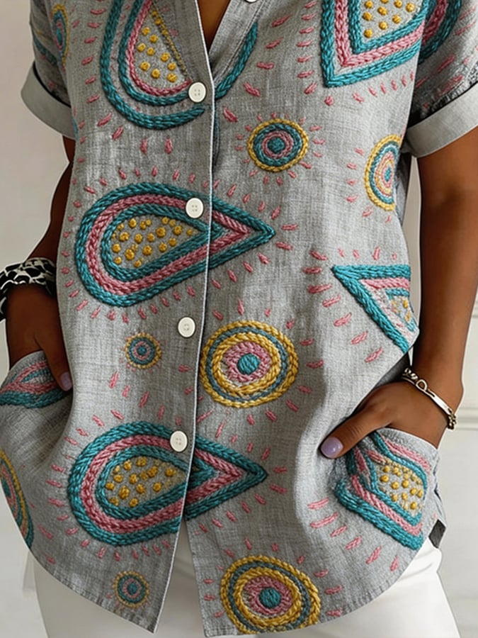 Women's Casual Collared Striped Print Shirt