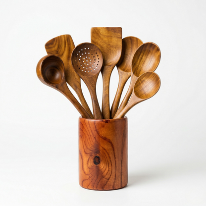 Small Leaf Acacia Wood Utensil Set