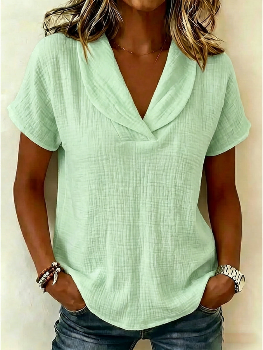 New Arrivals🔥 Women's Peter Pan Collar V-neck Short-sleeve Cotton-linen Top