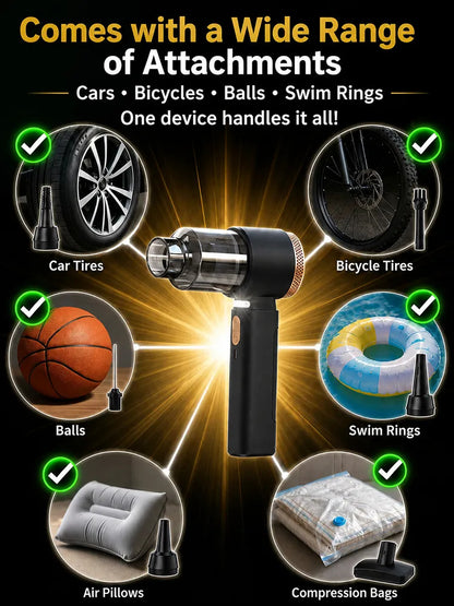 Blow Hidden Dirt Out, Vacuum It Up, Inflate & Deflate—in Seconds with One German-Precision 4-in-1 Car Detailer.