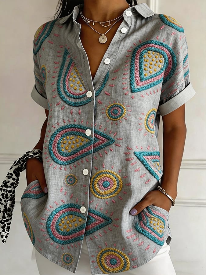 Women's Casual Collared Striped Print Shirt