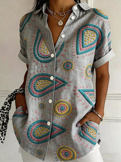 Women's Casual Collared Striped Print Shirt