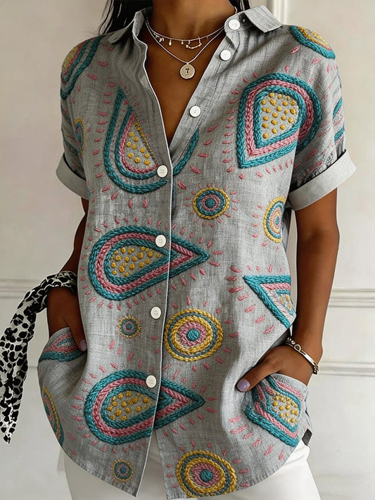 Women's Casual Collared Striped Print Shirt